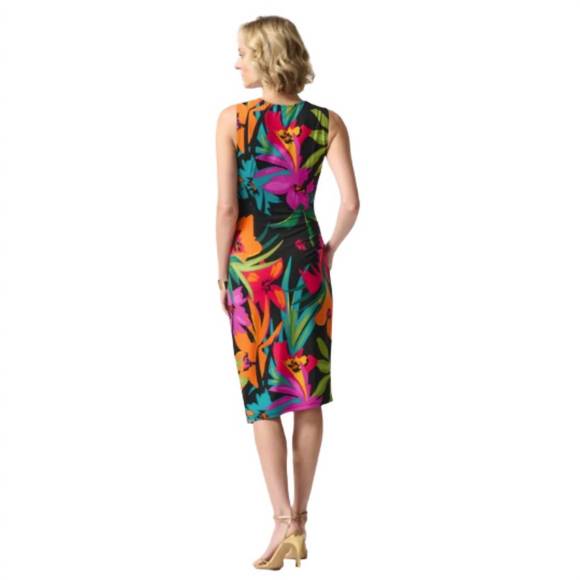 NEW JOSEPH RIBKOFF tropical print silky knit wrap dress in black - Picture 3 of 3